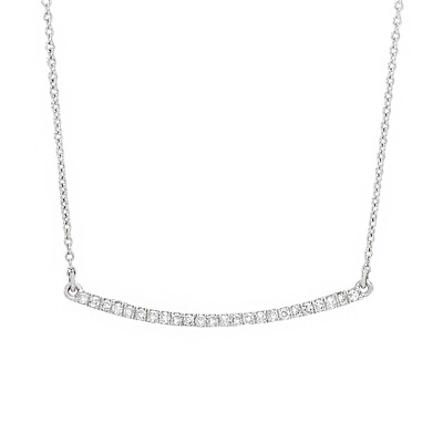 #ad 0.14 Round Diamond 10K White Gold Curved Bar Necklace with 18 Inch Cable Chain $219.99