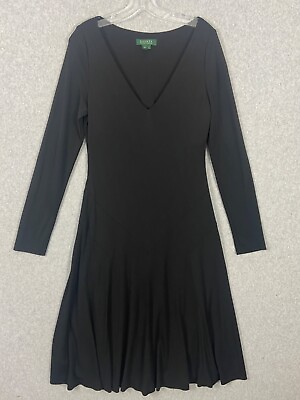 #ad Lauren Ralph Lauren Womens Midi Flared Dress Large Black Swing A Line V Neck $59.99