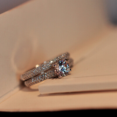 #ad 925 Sterling Silver Set Rings Womens Simulation Diamond Wedding Engagement Ring $9.51