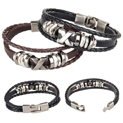 #ad Men Women Leather Hand woven Rope Punk Adjustable Bracelet Wristband Bracelet US $6.82
