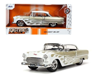 #ad 1955 CHEVY BEL AIR GOLD WITH WHITE FLAMES 1:24 JADA BIG TIME MUSCLE 32917 $30.99