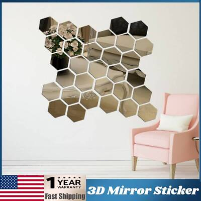 #ad 12Pcs 3D Wall Stickers Mirror Removable Acrylic Art DIY Home Decor $7.69