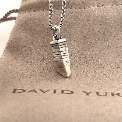 #ad David Yurman Men#x27;s Crystal Sterling Silver Pendant Charm with 21quot; 22quot; Box Chain $300.00