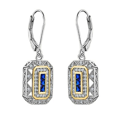 #ad Art Deco Vintage Style Sapphire amp; Lab Created Diamond Drop Dangle Silver Earring $73.85