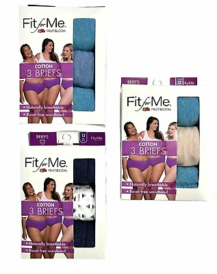 #ad New Fit For Me Ladies 9 Pack Bundle Cotton Briefs Plus Sizes 9 10 11 12 13 $23.99