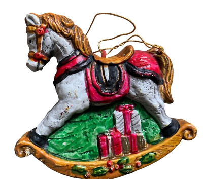 #ad Holiday Plastic Rocking Horse Ornament Vintage Christmas Figure Presents $9.98