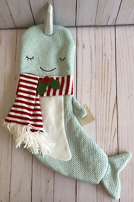 #ad Narwhal Christmas Stocking Fluffy Scarf With Holly Nautical Coastal Holiday Deco $24.95