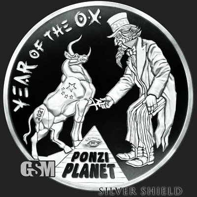 #ad 2021 1OZ Year of the Ox V1 Lunar Collector Round Silver Shield quot;ONLY 555 Mintedquot; $88.95