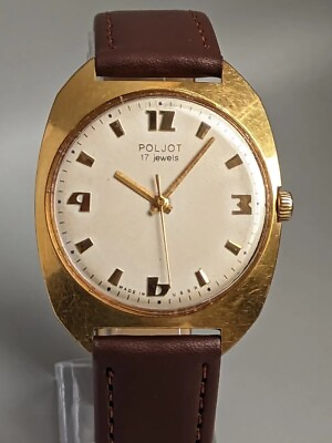 #ad Poljot Premium Rare Vintage Gold Plated Soviet Mechanical Men#x27;s Wristwatch $76.31
