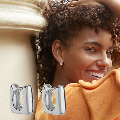 #ad Silver Lovely Geometric Square Hinged Hoop Girl Earrings 925 Sterling Silver GBP 3.99