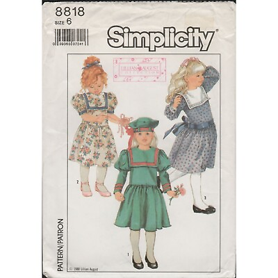 #ad Simplicity 8818 Lillian August Bib Collar Party Dress Childs Pattern Uncut 1980s $11.99