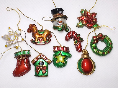 #ad Mini Shiny Christmas Ornaments Snowflake Wreath Mitten Rocking Horse Stocking $12.44
