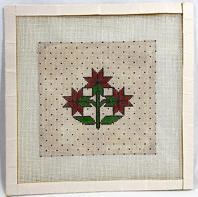 #ad NEW Printed Needlepoint Canvas Poinsettia Flower 10 Ct Mono 5x5 Red Green 13449 $14.00