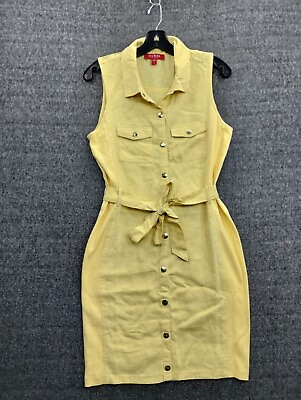 GUESS Plaid Pearl Snap Shirt Dress Womens Sleeveless Yellow Size Large $20.00