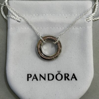 #ad #ad PANDORA Necklace Two tone Logo amp; Pavé Pendant FREE amp; FAST SHIPPING GBP 24.00