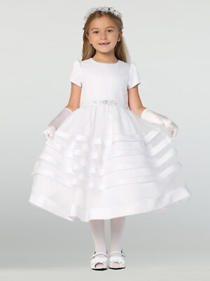 #ad Satin bodice with organza overlay dress Holy Communion Flower Girl 10X $99.49