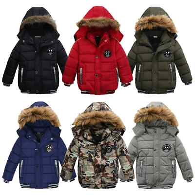 #ad 1 6 Years Boys Jacket Winter Heavy Hooded Kids Windbreaker Keeping Warm Resist $25.24