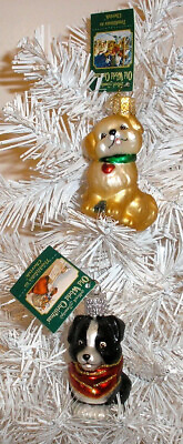 #ad LOT OF 2 2009 MINI PUPPY OLD WORLD CHRISTMAS BLOWN GLASS ORNAMENT NEW W TAG $14.99