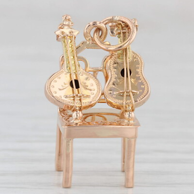#ad Guitars on Chair Charm 18k Rose Gold Souvenir Pendant Vintage 3D Figural $499.99