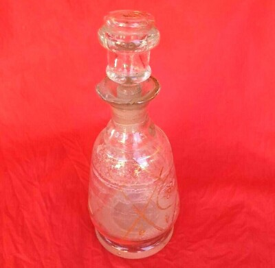 #ad Vintage Rare Old Beautiful Unique Shape Mold Glass Perfume Bottle With Gold Work $74.25