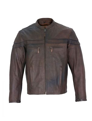 #ad Men#x27;s Classic Brown Naked Cowhide Perfect Fit Motorcycle amp;Fashion Leather Shirts $127.50