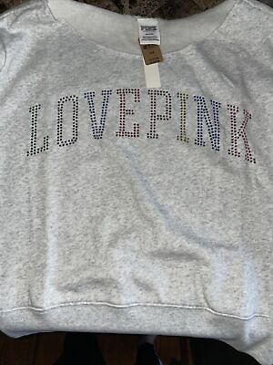 #ad Victoria Secret PINK New With Tags Open Neck Bling Crew Sweatshirt Pullover Med $31.99
