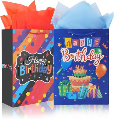 #ad Birthday Gift Bag 2Pcs Gift Bag with Tissue Paper and Handles 3D Patches Gift $11.12