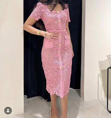 2022 Special Offer Self Portrait Pink Guipure Lace Midi Dress New $139.98