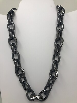 #ad #ad COLDWATER CREEK Necklace Chain Link Hematite Tone Metallic Clear Rhinestone $17.60