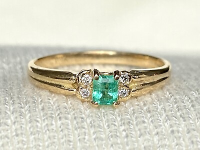 #ad Size 5 Genuine Colombian emerald 0.35 carats 4 Diamonds VS1 ring gold 18k $490.00