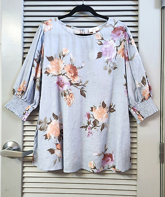 #ad lt blue floral print puff slev top 2XL amp; anthropologie jewelries $22.50