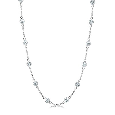 925 Sterling Silver Italian CZ Station Chain Necklace for Teen and Women $29.99