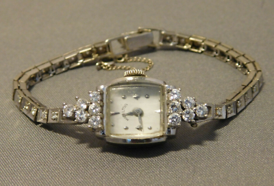 #ad Vintage Hamilton 14k white gold diamond watch converted to quartz movement $1100.00