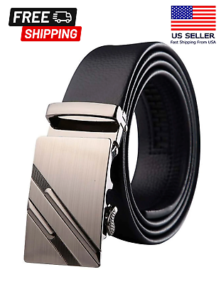 #ad Mens Leather Ratchet Belt For Men Adjustable Automatic Buckle Belts $9.11