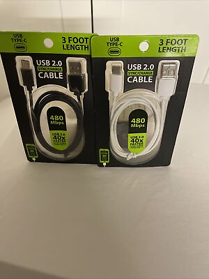 #ad USB 2.0 3ft USB Type C Sync Charge Cable Black amp; White Or Individually Sold $5.00
