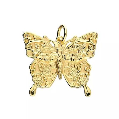 #ad Yellow Gold Plated Textured Butterfly Inspired By The Symmetrical Beauty Of GBP 29.92