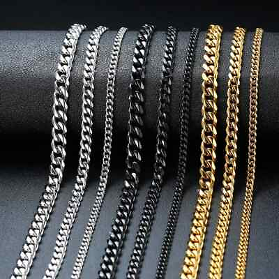 #ad Stainless Steel Cuban Chain Necklace Silver Plated Choker Mens 3 5 7 9 11mm $13.88