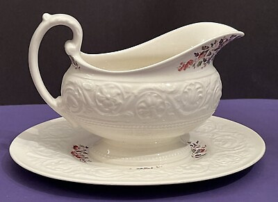 #ad Vintage Swansea Wedgwood Gravy Boat w Attached Underplate Patrician Florals $49.99