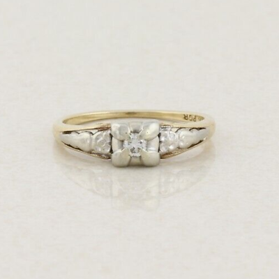 #ad 14k Yellow Gold amp; White Gold Diamond Ring Art Deco Antique Size 6 $250.75