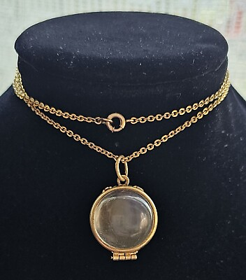 #ad Vintage Necklace Locket Double Photo Lucite Bubble 12k Gold Filled Chain $68.00