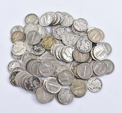 #ad Bulk Lot Full Date Mercury Silver Dime 90% 50 Coin $5.00 Face Roll Collection $112.97