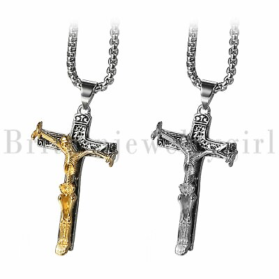#ad 22quot; Punk Skeleton Cross Stainless Steel Charm Pendant Necklace Chain for Men $12.89