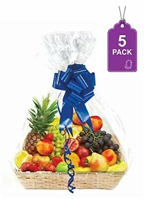 Clear Basket Bags 5 Pack Large Clear Cellophane Wrap For Baskets amp; Gifts 30quot;x 40 $14.13