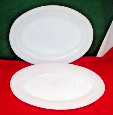 #ad Vintage Pair 2 12quot; Federal Glass Co. Heat Proof Oval Milk Glass Platter Plates $19.99