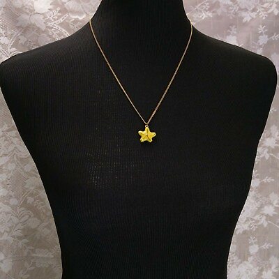 #ad Vintage Yellow Enamel Starfish 22 inch Gold Tone Chain Necklace $9.50