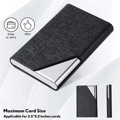#ad Business Card Holder with Magnetic PU Leather Stainless Steel Business Card Case $9.99