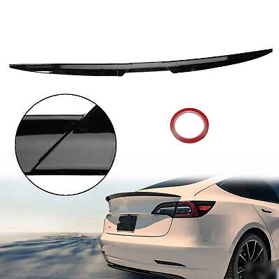 #ad 2017 2023 For Tesla Model 3 Car Spoiler Wing Glossy Black Rear Trunk Lip Sticker $39.99