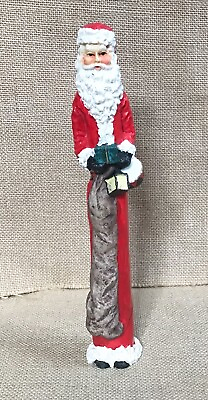 #ad Vintage Tall 9.5 Inch Resin Santa Claus Holding Sack Gift Lantern Drum Figurine $16.00