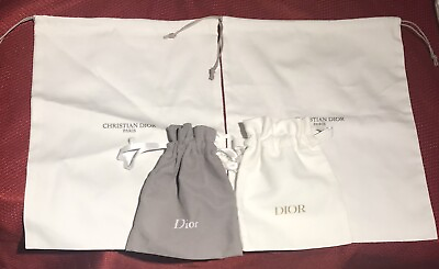 4x DIOR AUTHENTIC DRAW STRING DUST WHITE JEWELRY GREY GIFT BAG $99.88