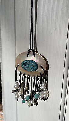#ad Handmade Boho Pendant Necklace With Navaho Pearls And Turquoise $365.00